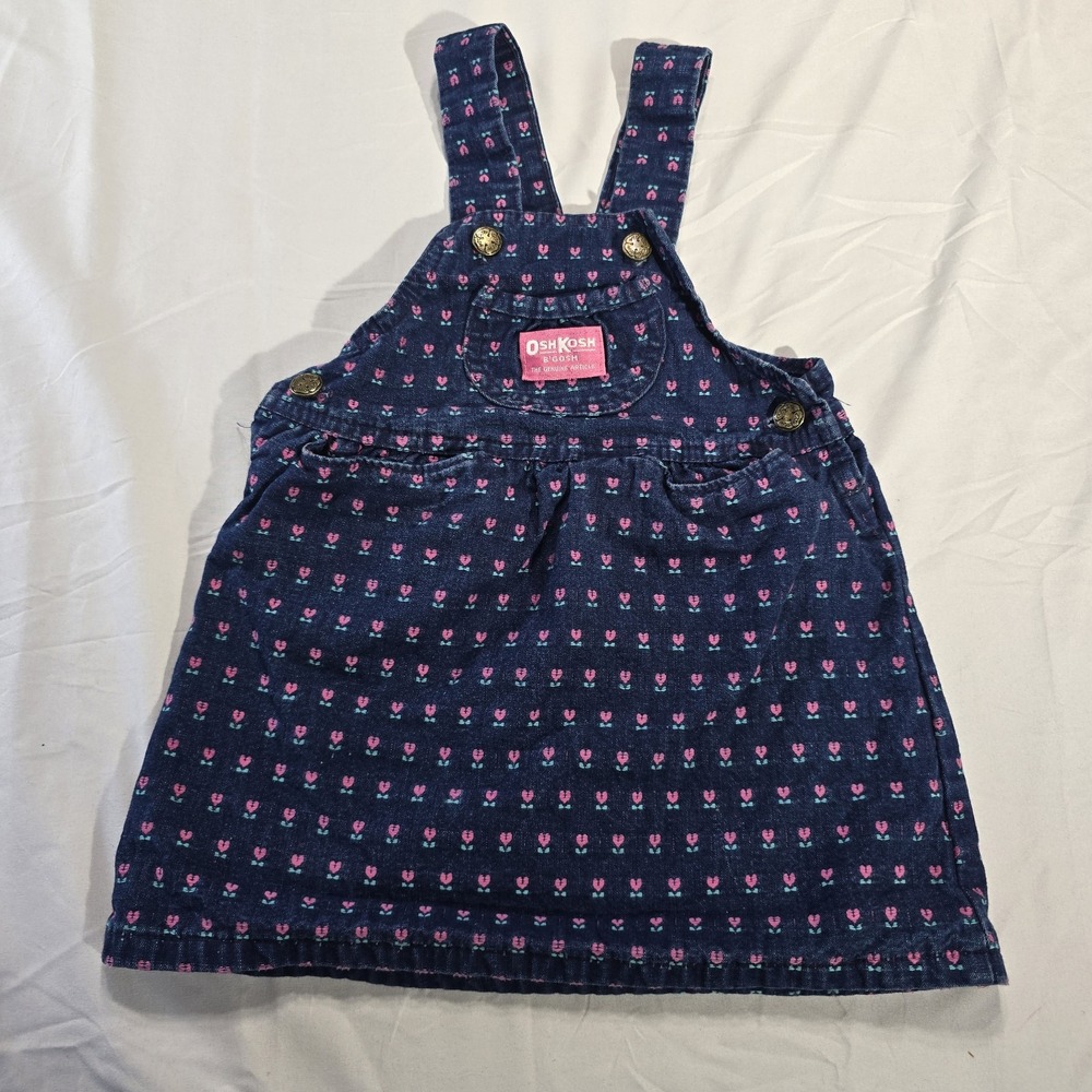OSHKOSH B'Gosh Denim Tulip Heart Vestbak Jumper Union‎ Made USA VTG sz 4T